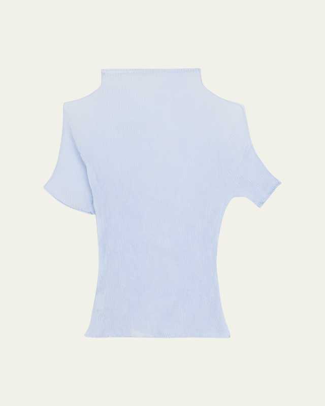 Short-Sleeve Plisse Chiffon Blouse